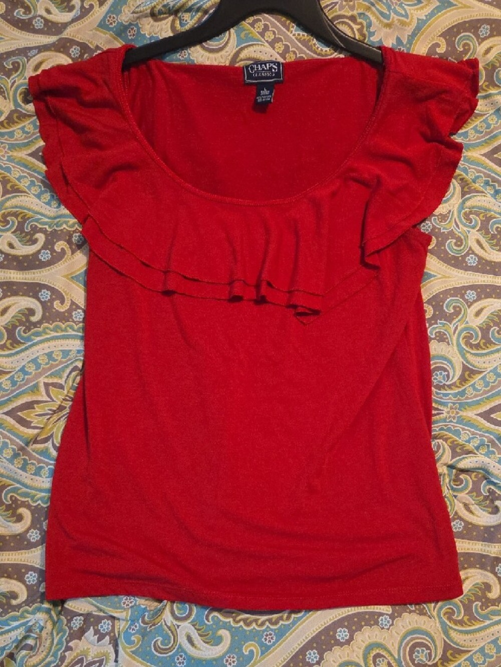 Chaps Red Ruffle Sleeve Scoop Neck Top - Picture 2 of 3